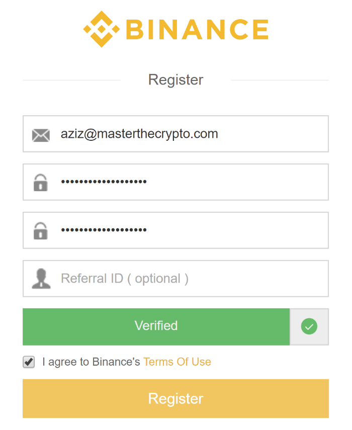 Registering to Binance