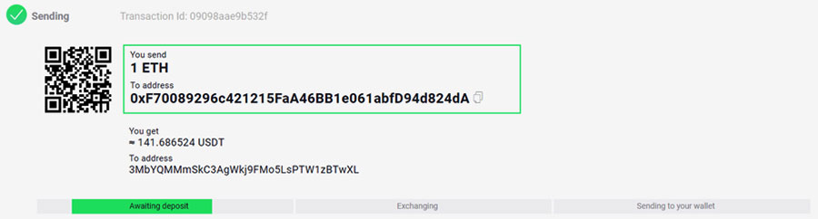 sending crypto funds on changenow